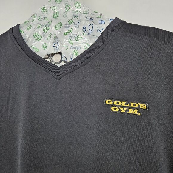 Golds Gym Shirt Womens XL V Neck Black Yellow‎ Graphic Tee Logo Muscle Training - Picture 2 of 11